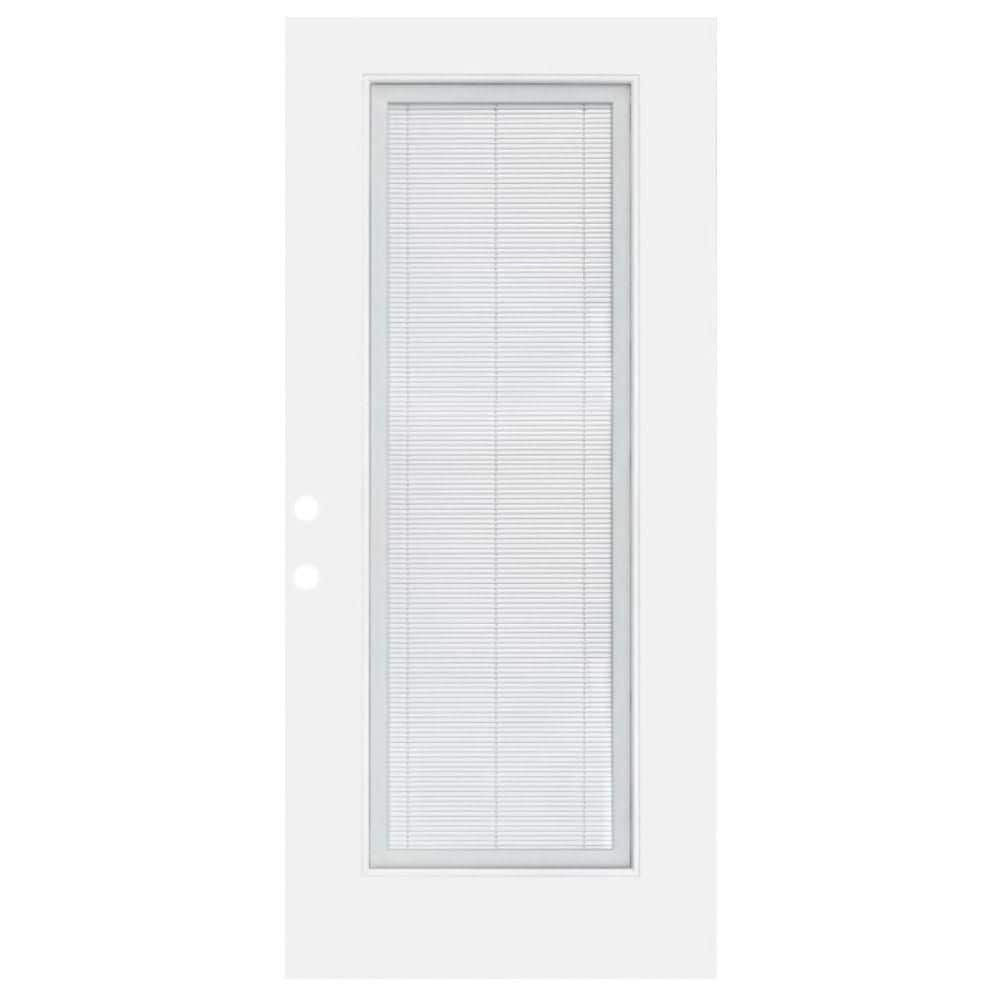 Legacy 28 in. x 80 in. Right-Handed Clear Glass Full Lite Micro Blind White Primed Fiberglass Front Door Slab price history on PriceWatchPro
