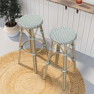 Shua 30 in. Beige and Blue Aluminum Outdoor Bar Stool (Set of 2)