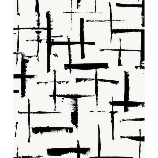NextWall Ebony and Eggshell Crosshatch Abstract Vinyl Peel and Stick Wallpaper Roll (Covers 31.35 sq. ft.)