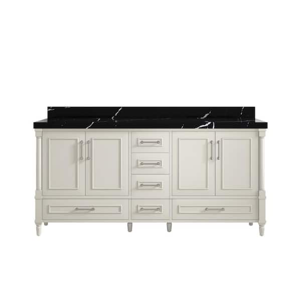 Willow Collections Hudson 72 in. W x 22 in. D x 36 in. H Double Sink Bath Vanity in Alabaster with 2 in. Calacatta Black Quartz Top