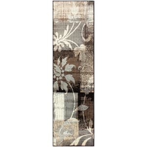 Pastiche Chocolate 2 ft. 7 in. x 12 ft. Floral Patchwork Polypropylene Area Rug