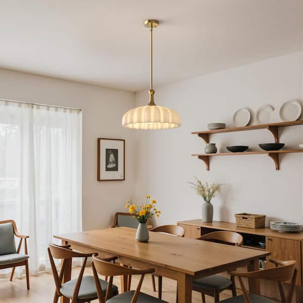 1-Light Gold Glass Pendant Light with White Shade, Modern Hanging Ceiling Lamp for Kitchen, Dining Room, and Bedroom