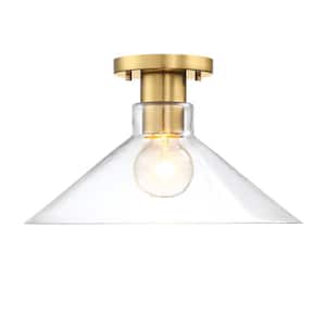Leena 14 in. 1-Light Brushed Gold Modern Semi Flush Mount with Clear Glass Shade for Bedrooms