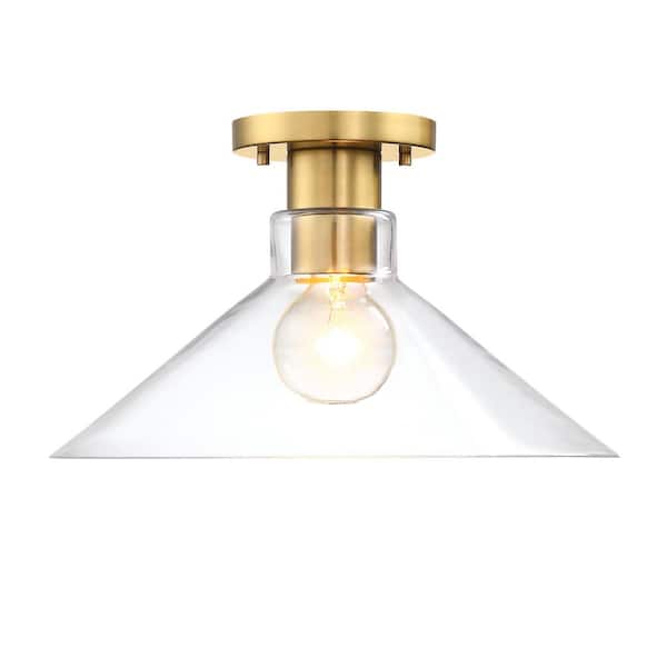 Designers Fountain Leena 14 in. 1-Light Brushed Gold Contemporary Entryway Semi-Flush Mount with Clear Glass Shade