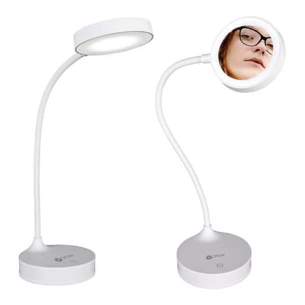 OttLite Rechargeable 16 in. Desk Lamp with Lighted Mirror in White R34009 -  The Home Depot
