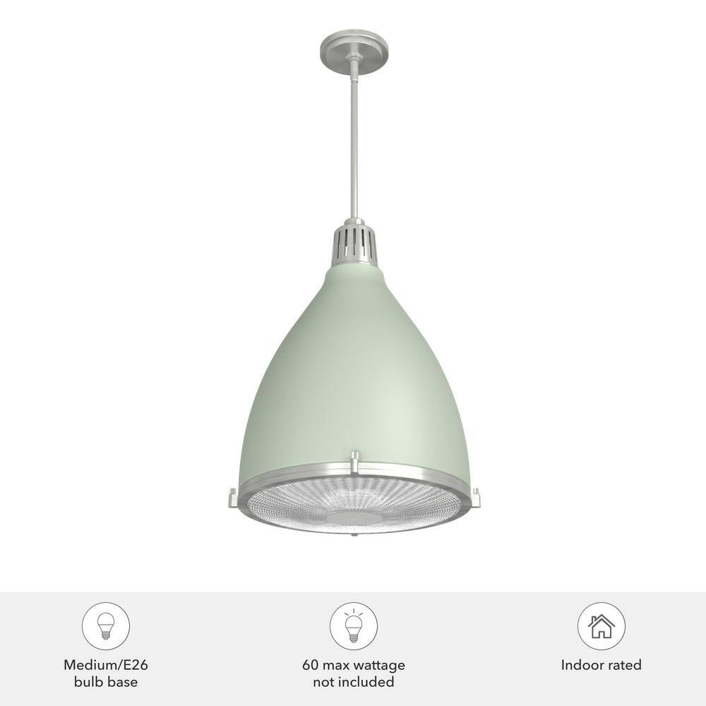 Soft Sage Brushed Nickel 16'' LED Glass Pendant Light