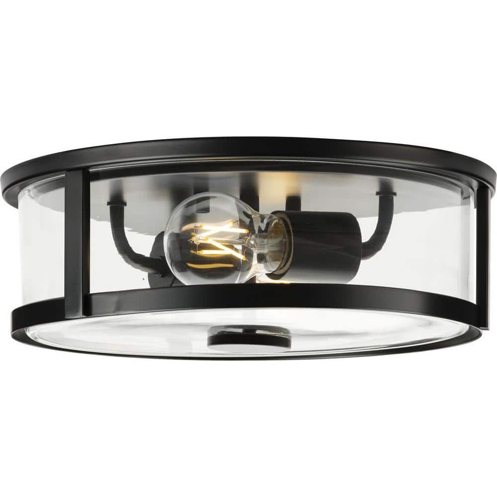 Gilliam Matte Black Glass 2-Light Flush Mount