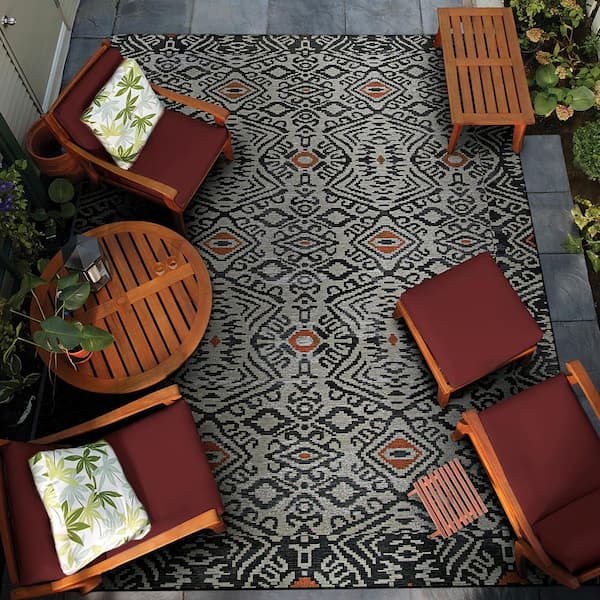 Dolce Mala Smoke 8 ft. x 11 ft. Ikat Geometric Aztec Flatweave Area Rug