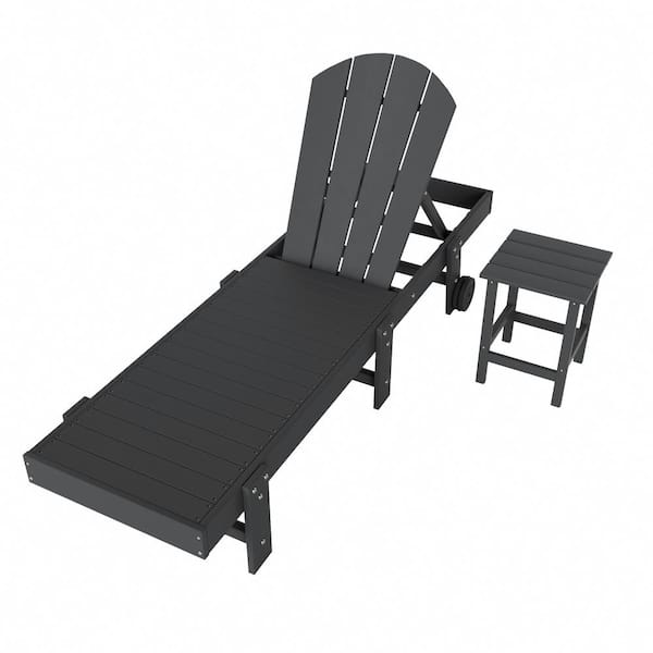 WESTIN OUTDOOR Laguna 2-Piece Fade Resistant HDPE Plastic Adjustable Outdoor Adirondack Chaise with Wheels and Side Table in Gray