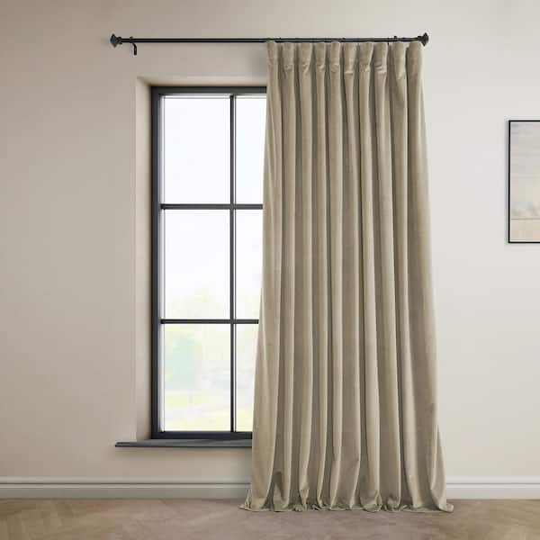 Exclusive Fabrics & Furnishings Light Beige Extra Wide Heritage Plush Velvet Extrawide Room Darkening Curtain - 100 in. W x 120 in. L (1 Panel)