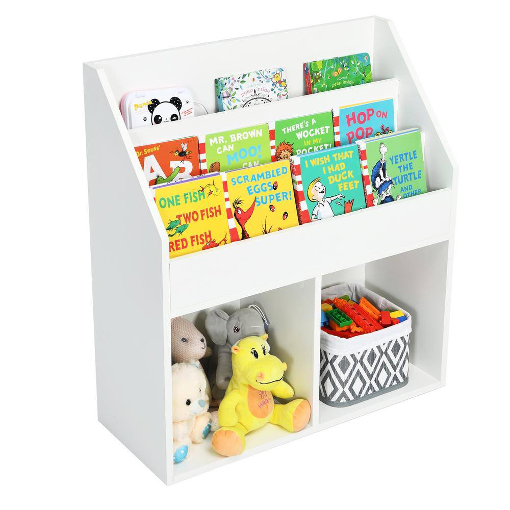 White Wooden Kids Bookshelf with Toy Storage