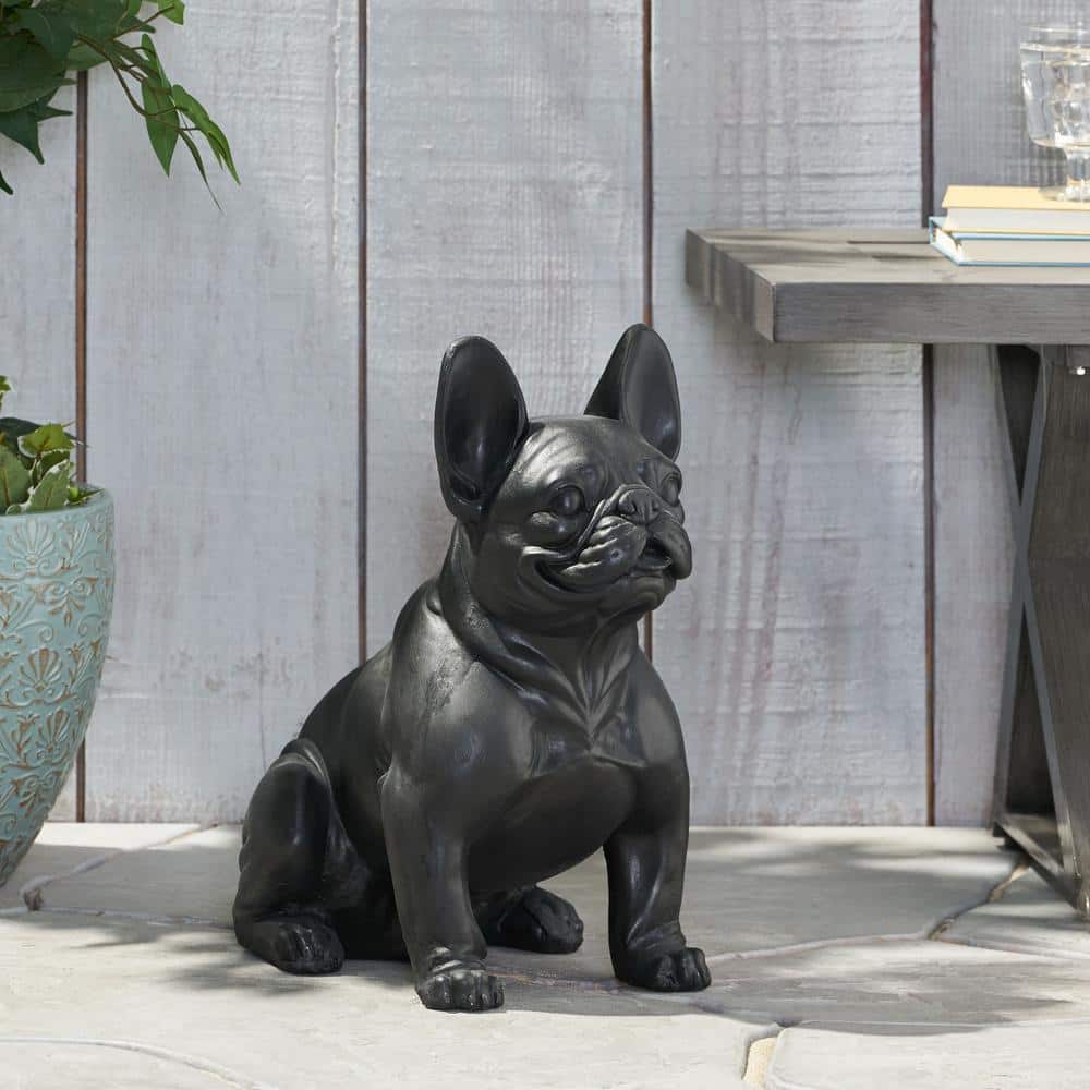 Matte Black Cast Stone French Bulldog Outdoor Garden Statue