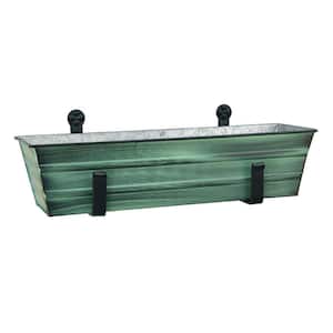 22 in. W Green Patina Small Galvanized Steel Flower Box Planter With Wall Brackets
