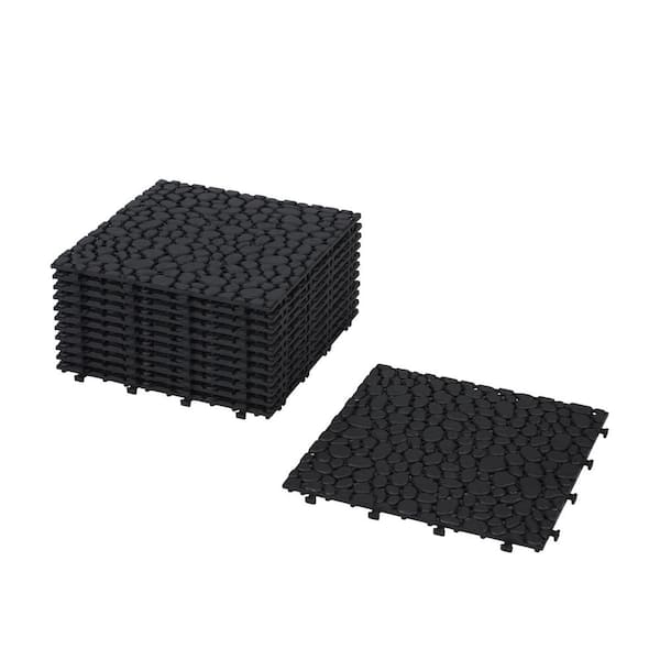 LIVIZA 1 ft. x 1 ft. Anti-Slip Plastic Deck Tile in Black (12-Piece), Rosette Pattern