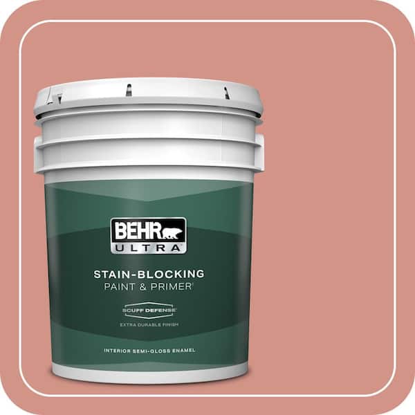 BEHR ULTRA 5 gal. #T15-20 Peach Preserve Extra Durable Semi-Gloss Enamel Interior Paint & Primer