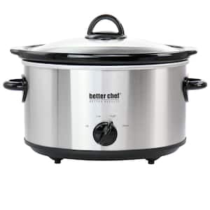4 qt. Oval Slow Cooker with Removable Stoneware Crock in Silver Stainless Steel