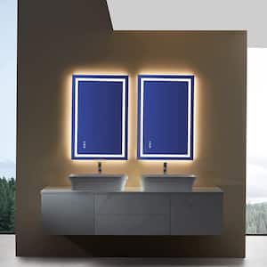 24 in. W x 36 in. H Rectangular Frameless RGB Backlit & LED Frontlit Anti-Fog Tempered Glass Wall Bathroom Vanity Mirror