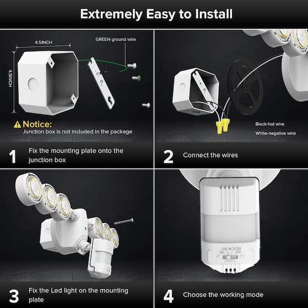 SANSI 01 04 001 014501 45 Watt 6000 Lumens 180 Degree White Motion Sensor Outdoor Integrated LED 5000K Waterproof Dusk to Dawn Flood Light