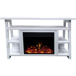 Industrial Chic 53.1 in.W Freestanding Electric Fireplace TV Stand in White with 5 Flame Colors