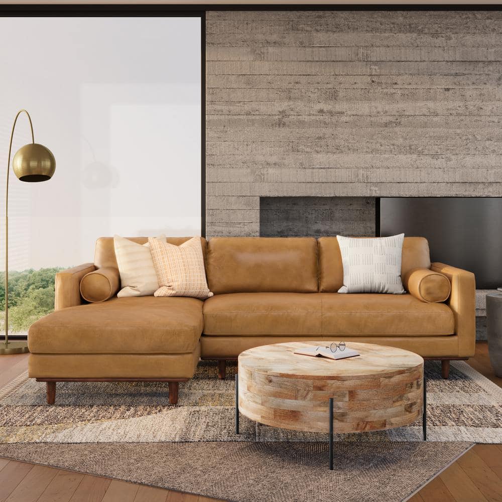 Sienna Leather L-Shaped Sectional Sofa with Ottoman