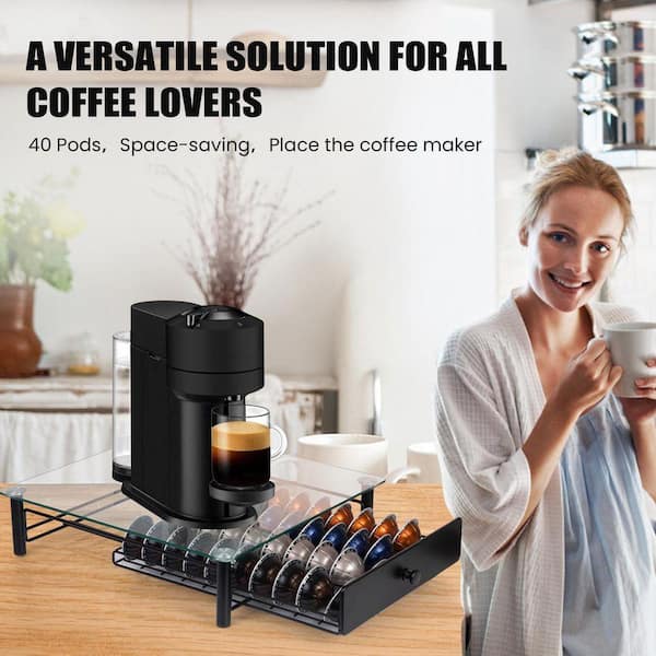 Lynzavix Black Tempered Glass Coffee Pod Organizer Drawer with