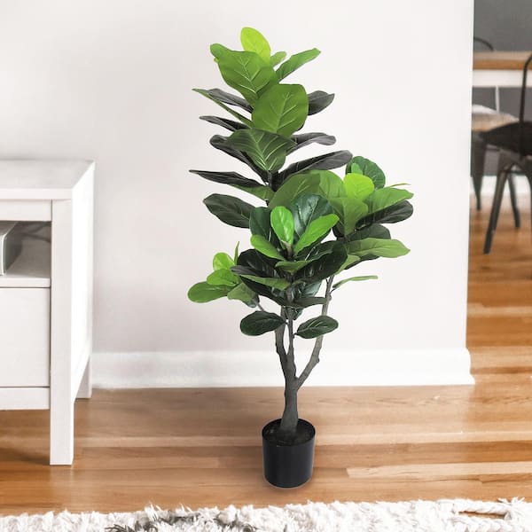 LIVING LUXURY 4 ft. Real Touch Artificial Fiddle Leaf Fig Tree in Pot