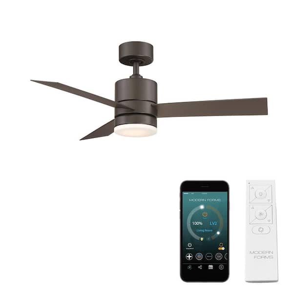 Modern Forms Axis 44 in. Smart Indoor/Outdoor 3-Blade Ceiling Fan Bronze with 3000K LED and Remote Control