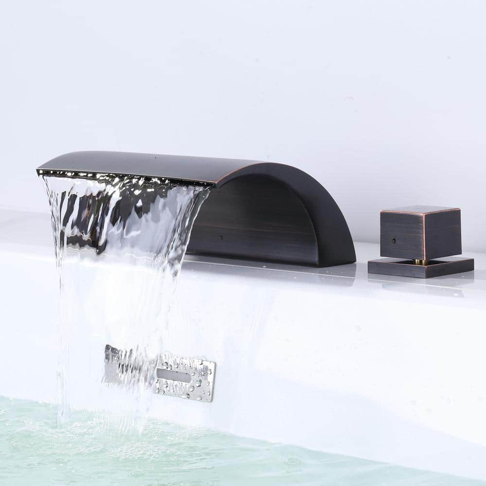 Oil Rubbed Bronze Waterfall Roman Tub Faucet with Double Handles