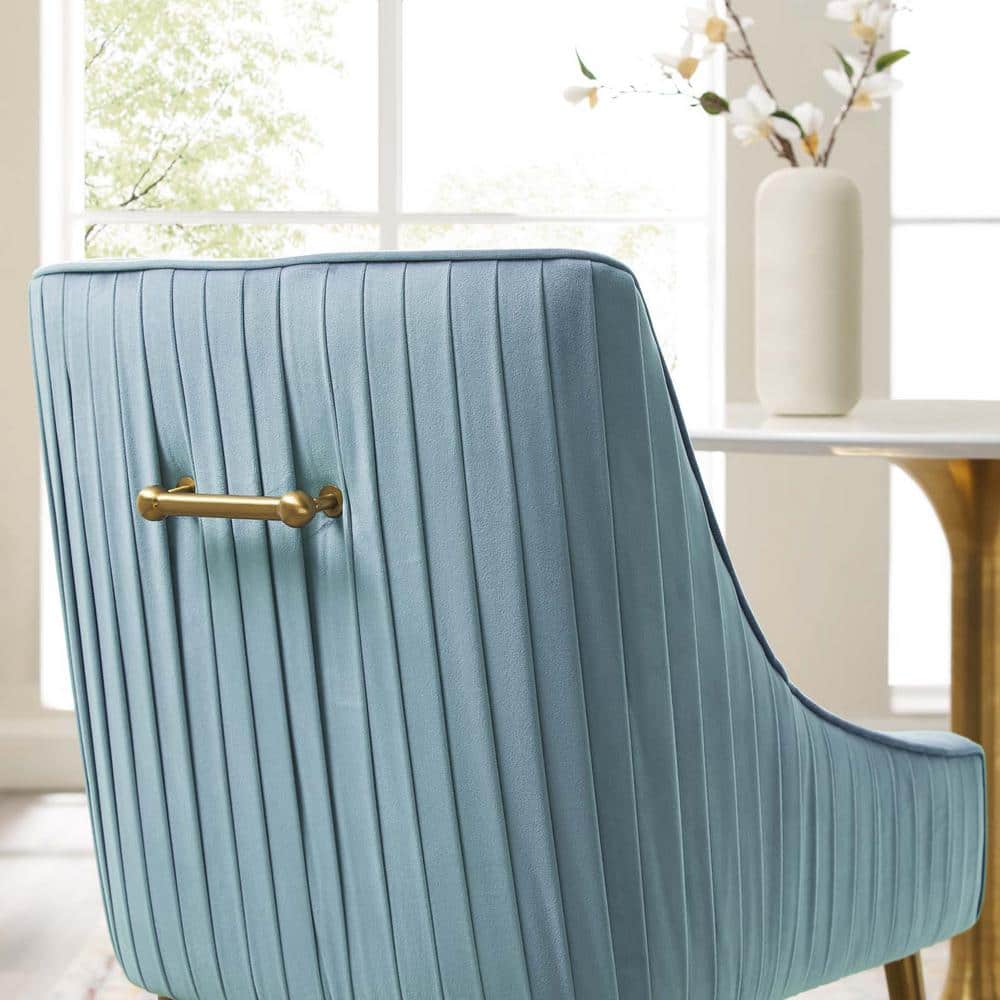 Elysian Light Blue Velvet Upholstered Side Chair with Gold Metal Legs