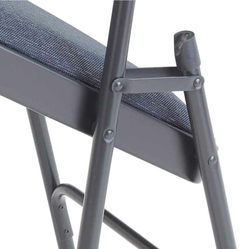 Blue Fabric Padded Armless Reception Chairs with Metal Frame, Set of 4