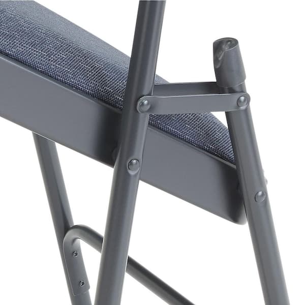 National Public Seating 2304 Blue Fabric Padded Seat Stackable Folding Chair (Set of 4) - 3