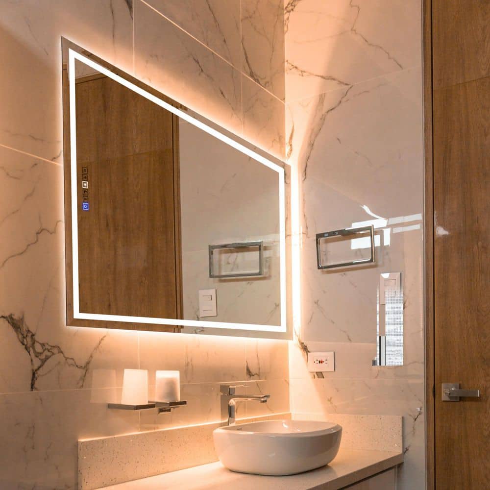 48" x 36" Frameless LED Bathroom Mirror with Anti-Fog