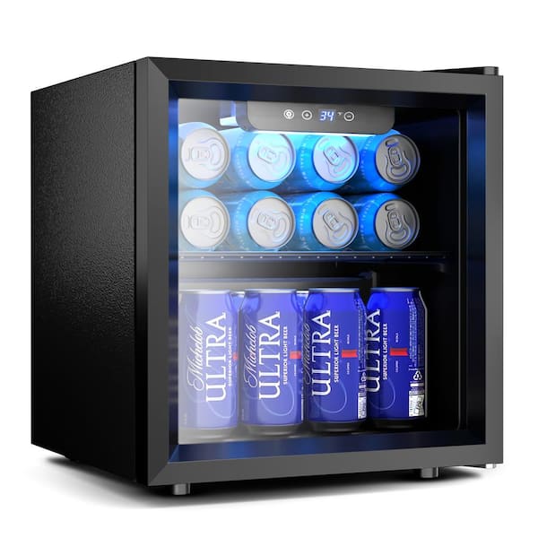 17 in. Single Zone 48-Cans Freestanding/ Countertop Beverage and Wine Cooler Fridge in Black Stainless Steel, Frost Free