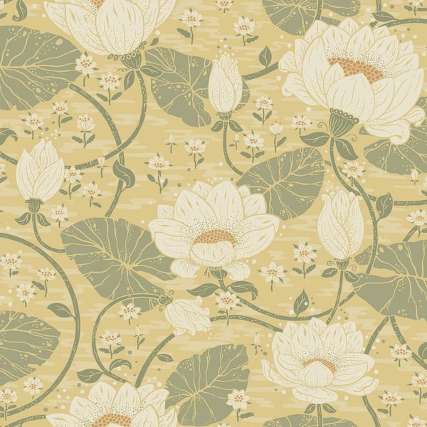 A-Street Prints Eva Light Yellow Lotus Dreams Paper Matte Non-Pasted Wallpaper Roll