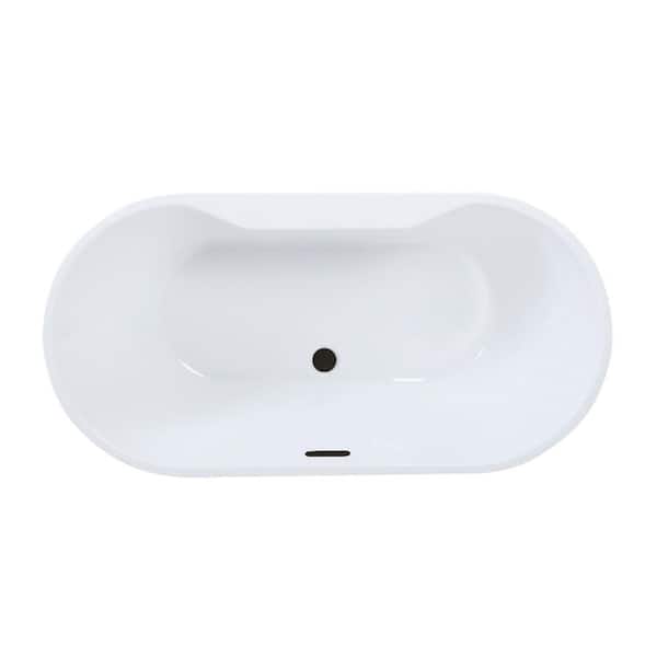 Aqua Eden 66.3 in. x 31.5 in. Acrylic Flatbottom Soaking Freestanding Bathtub in Glossy White/Matte Black with Drain