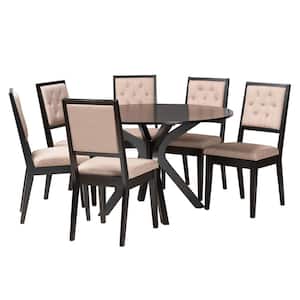 Mana 7-Piece Beige and Dark Brown Wood Dining Set
