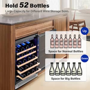 24 in. Single Zone 52-Bottles Built-In Wine Cooler Refrigerator with Safety Lock and 5 Removable Shelves