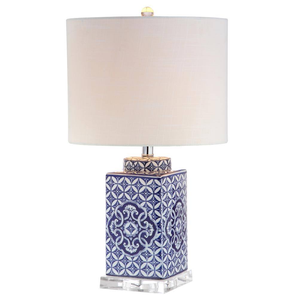 Chinoiserie Blue and White Ceramic 23" Table Lamp with Linen Shade
