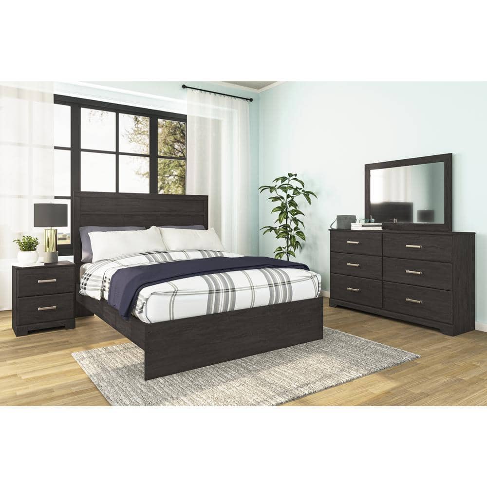 Black Transitional 2-Drawer Nightstand with Pewter Handles
