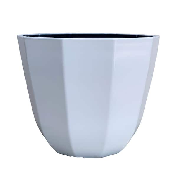 Lucinda Medium White Plastic Planter Handcrafted with Knockout Drainage Holes (16 in. L x 16 in. W x 13 in. H)