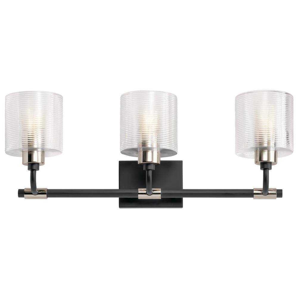 Black and Nickel 3-Light Cylinder Vanity Light