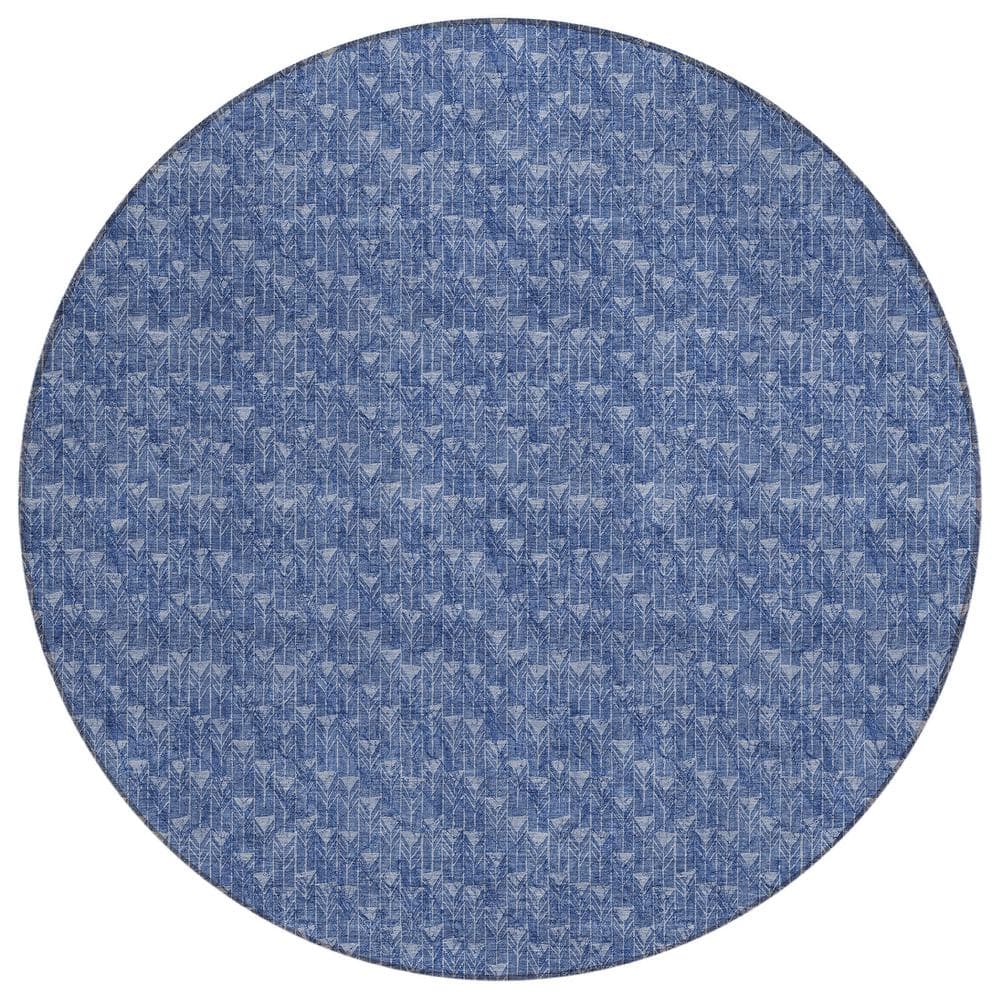 Chantille ACN514 Navy 8 ft. x 8 ft. Round Machine Washable Indoor/Outdoor G