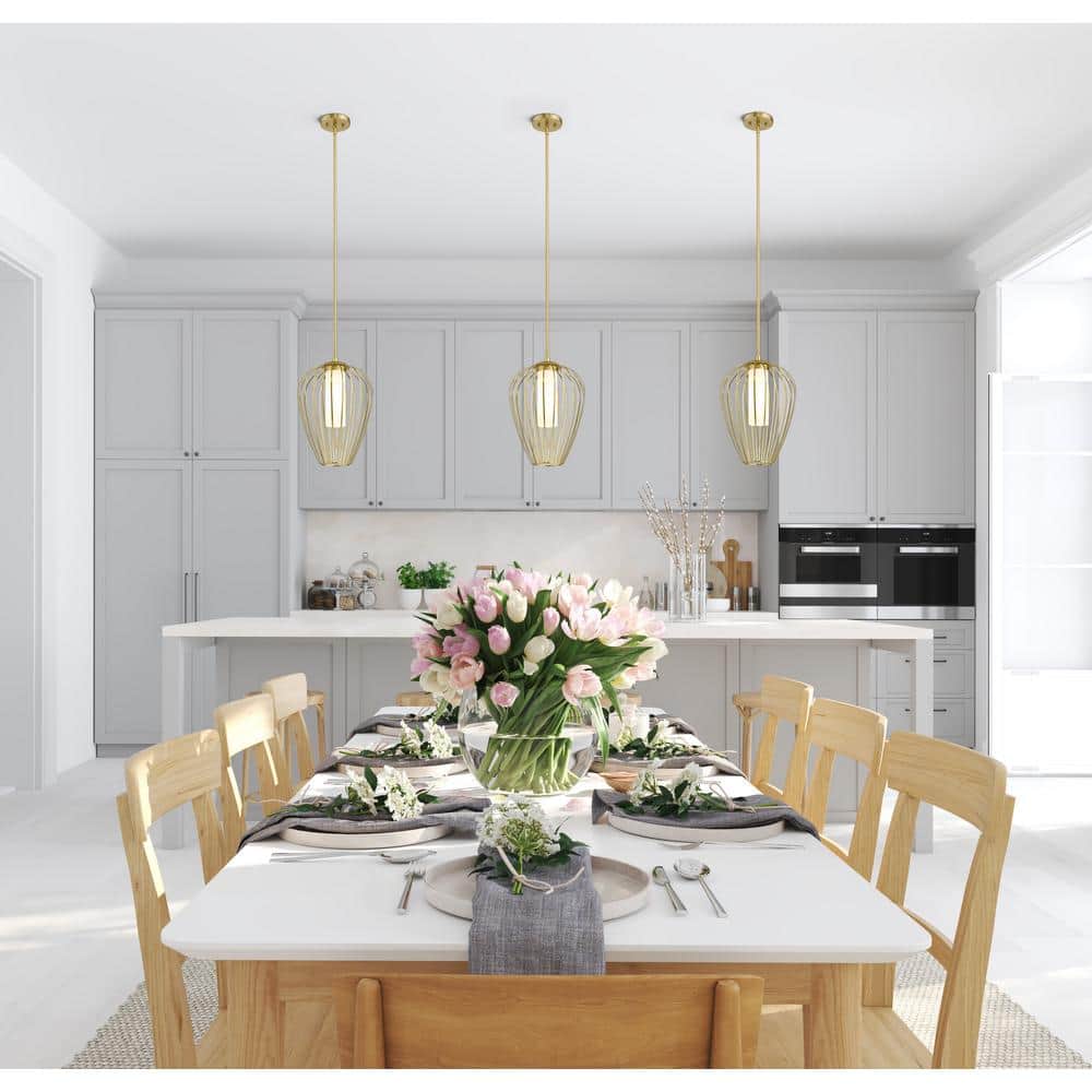 Modern Gold 12" Glass Pendant Light with Opal Shade