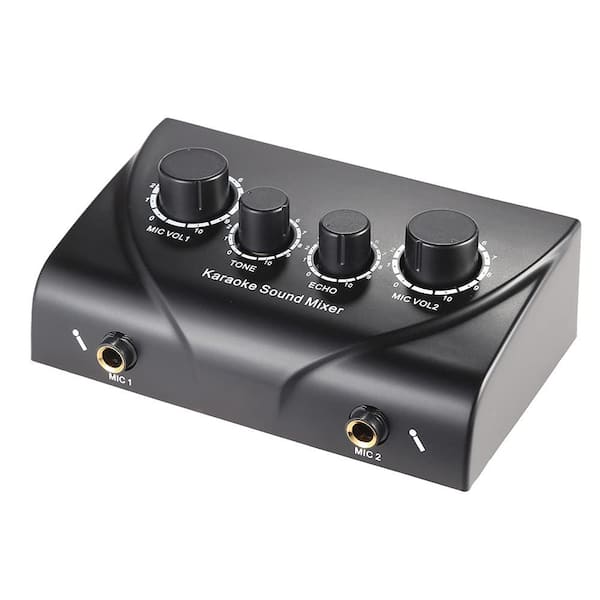 2 channel karaoke audio mixer with dual microphone inputs and headphone amplifier in black 2 pack