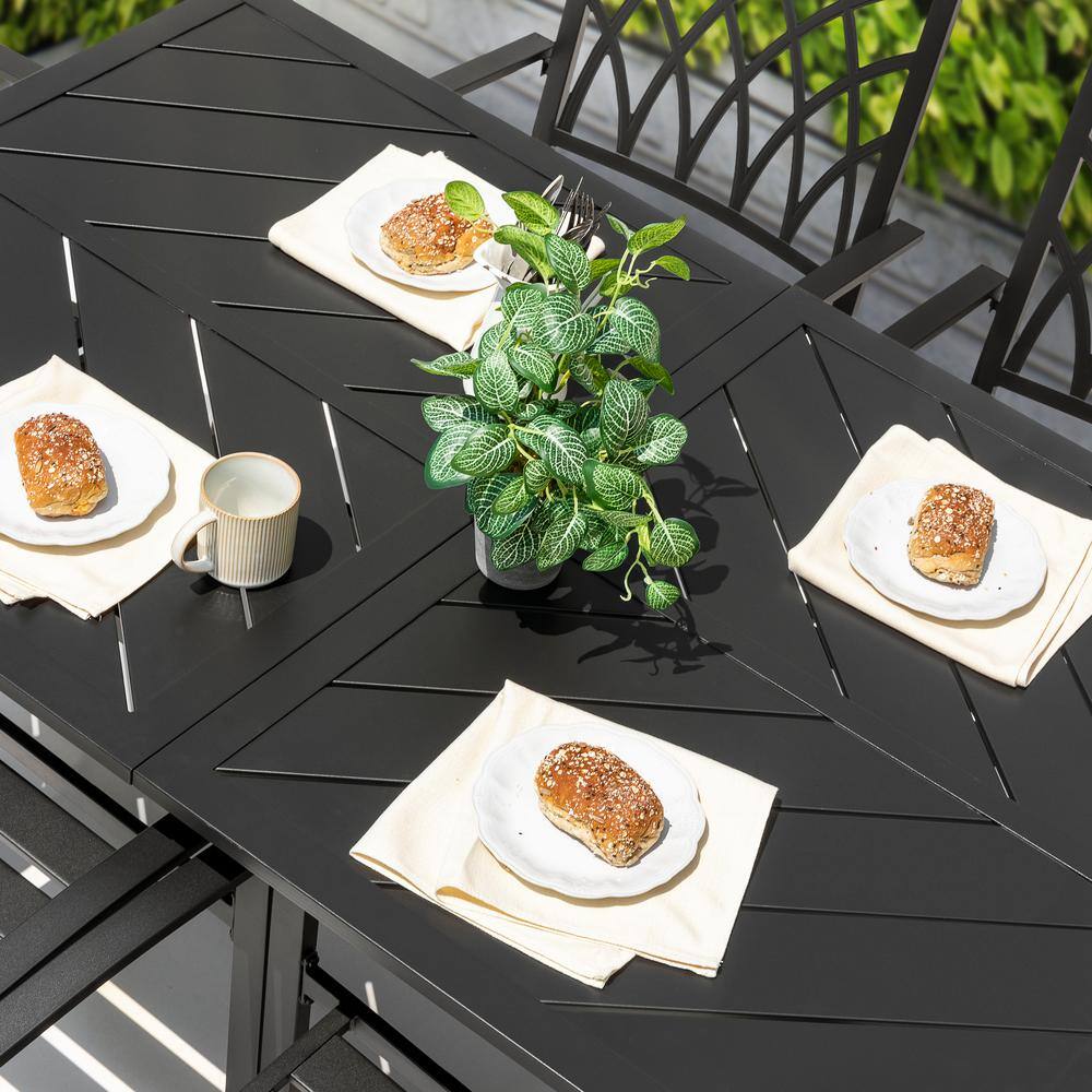 Black Powder-Coated Iron Outdoor Dining Table with Umbrella Hole