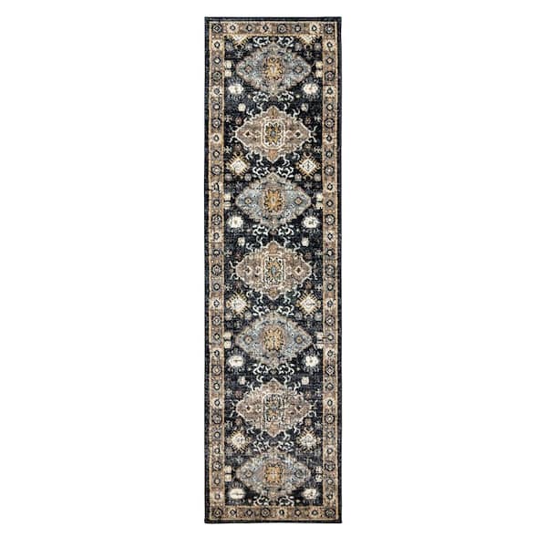Scanda Yanni Charcoal 2 ft. x 8 ft. Center Motif Indoor Runner Rug