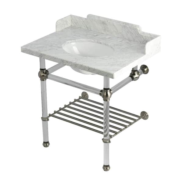 Kingston Brass Pemberton 30 in. Marble Console Sink with Acrylic Legs in Marble White/Brushed Nickel