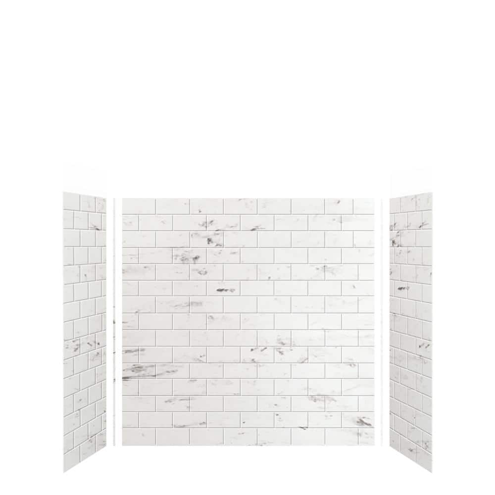 White Venito 36" x 60" Glue Up Solid Surface Shower Wall Kit