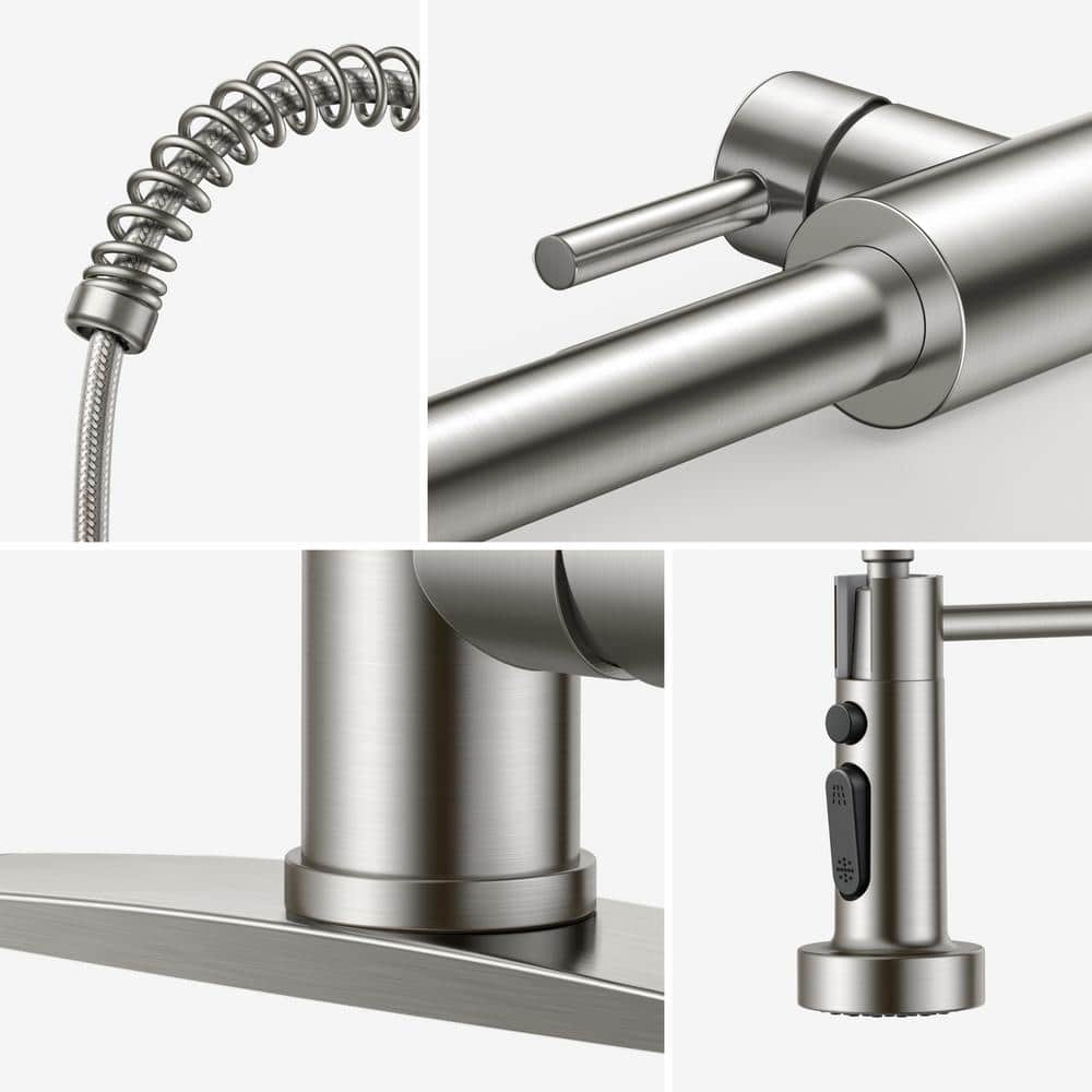 Brushed Nickel High-Arc Kitchen Faucet with Pull-out Spray