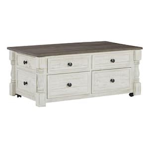 46 in. White and Brown Rectangle Wood Coffee Table with 4-Drawers